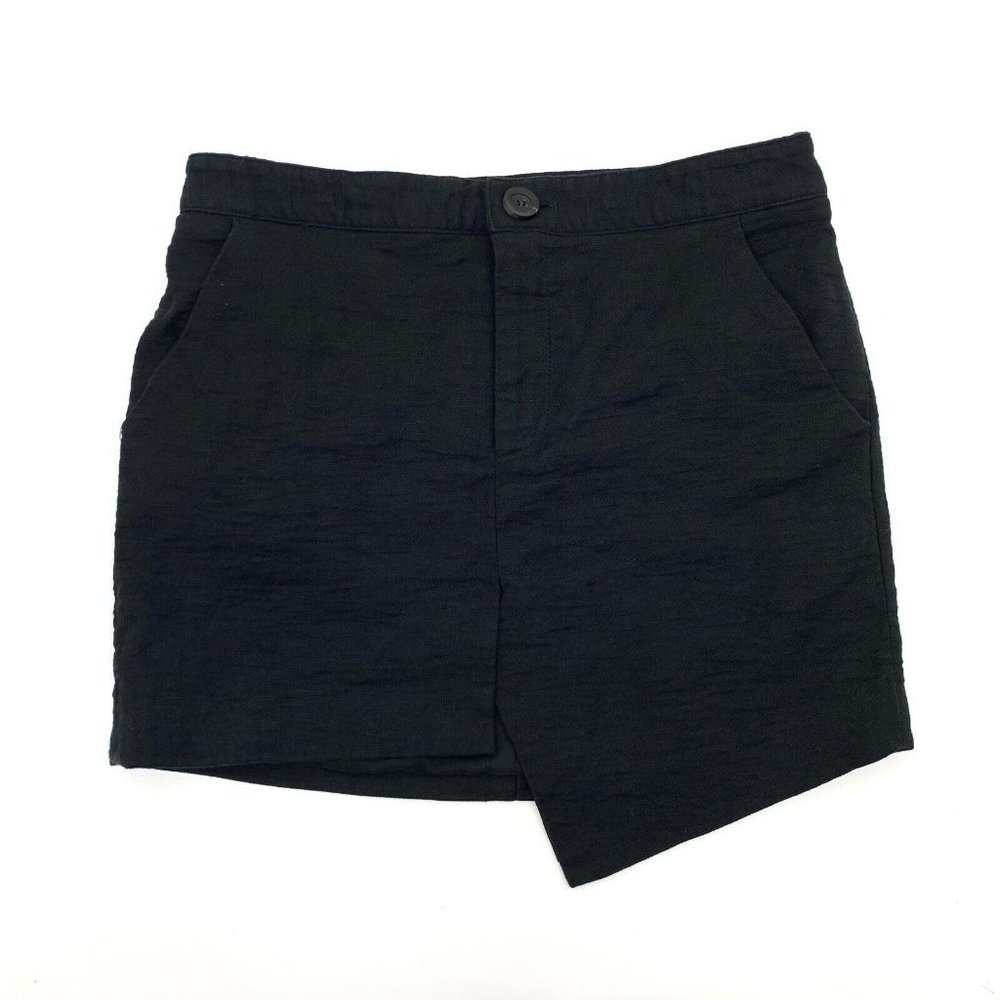 Marissa Webb Skirt Black Loris Scissor Front Asymmetrical Mini Linen - Picture 3 of 13